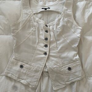 Plein Sud Jeans White Denim Button-Up Vest